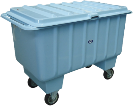 CARRO CONTAINER EM FIBERGLASS FUNDO ELEVADO COM TAMPA - 340 LITROS PNEUS MACIÇOS 06"